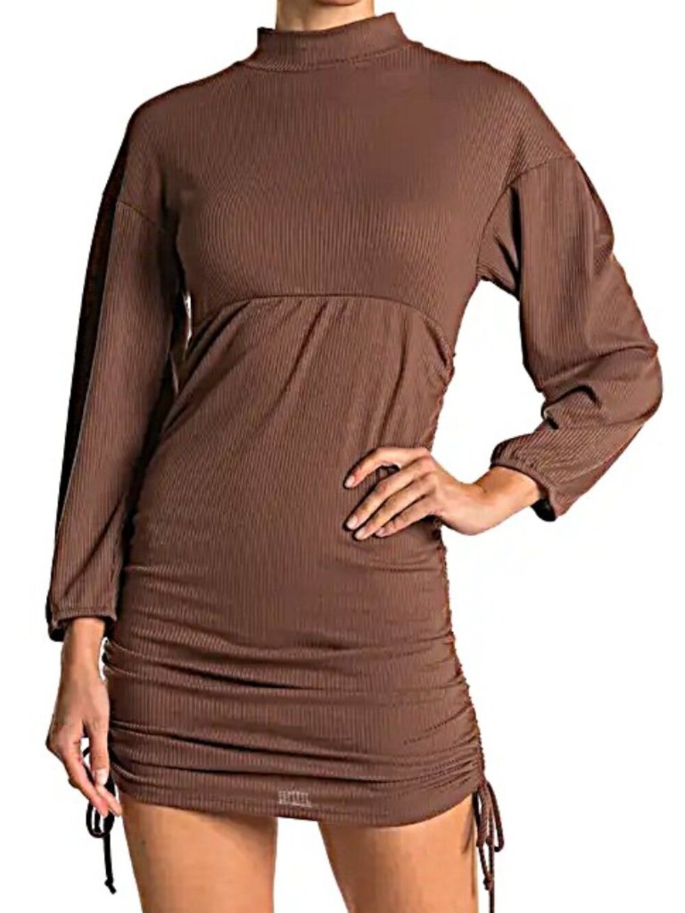 Velvet Torch Women's Chocolate Tie Side Midi Rib Knit Dress SZ XL